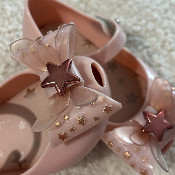 Mini Melissa pink rose gold FAIRY wings bow ballet flat NWTS size 7 never worn - Picture 5 of 6